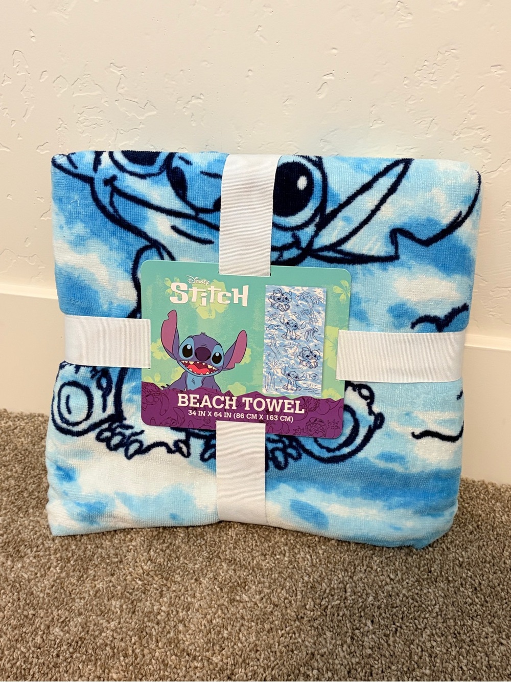 Disney Lilo &Stitch Tie Dye Blue/White Stitch & Angel Beach Towel 34” x 64” BNWT